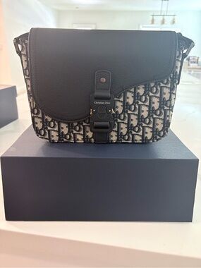 Black & Beige Oblique Saddle Crossbody Bag